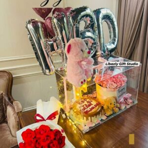 Luxury Gift Box with Teddy, Cake & Flowers – Libazly