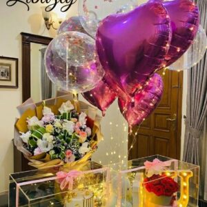 Luxury Gift Box with Cake, Flowers, LED Letter & Balloon Setup – Libazly